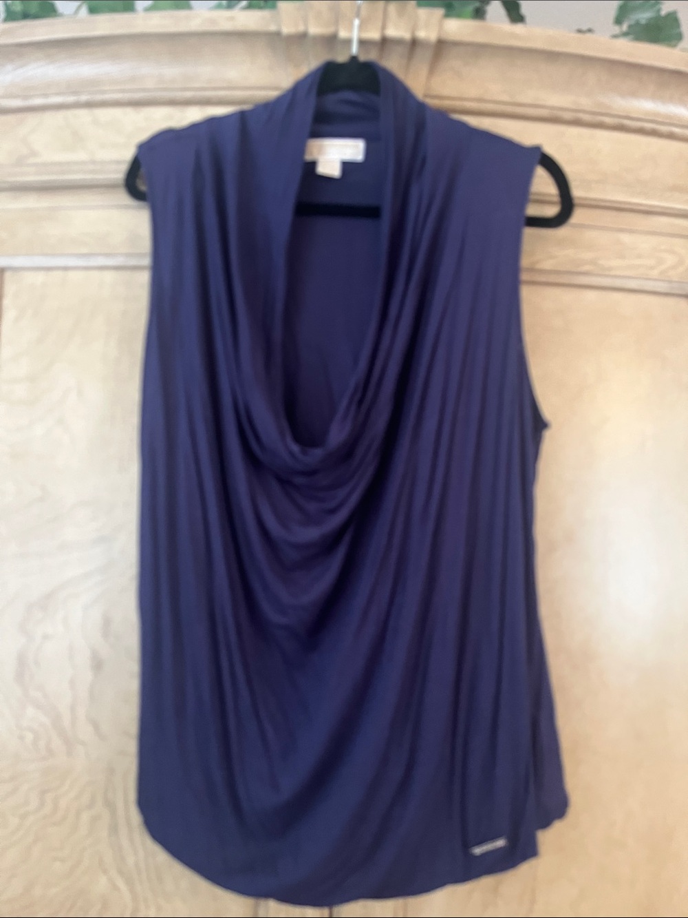 Michael Kors Sleeveless Draped Cowl Neck Top - Navy